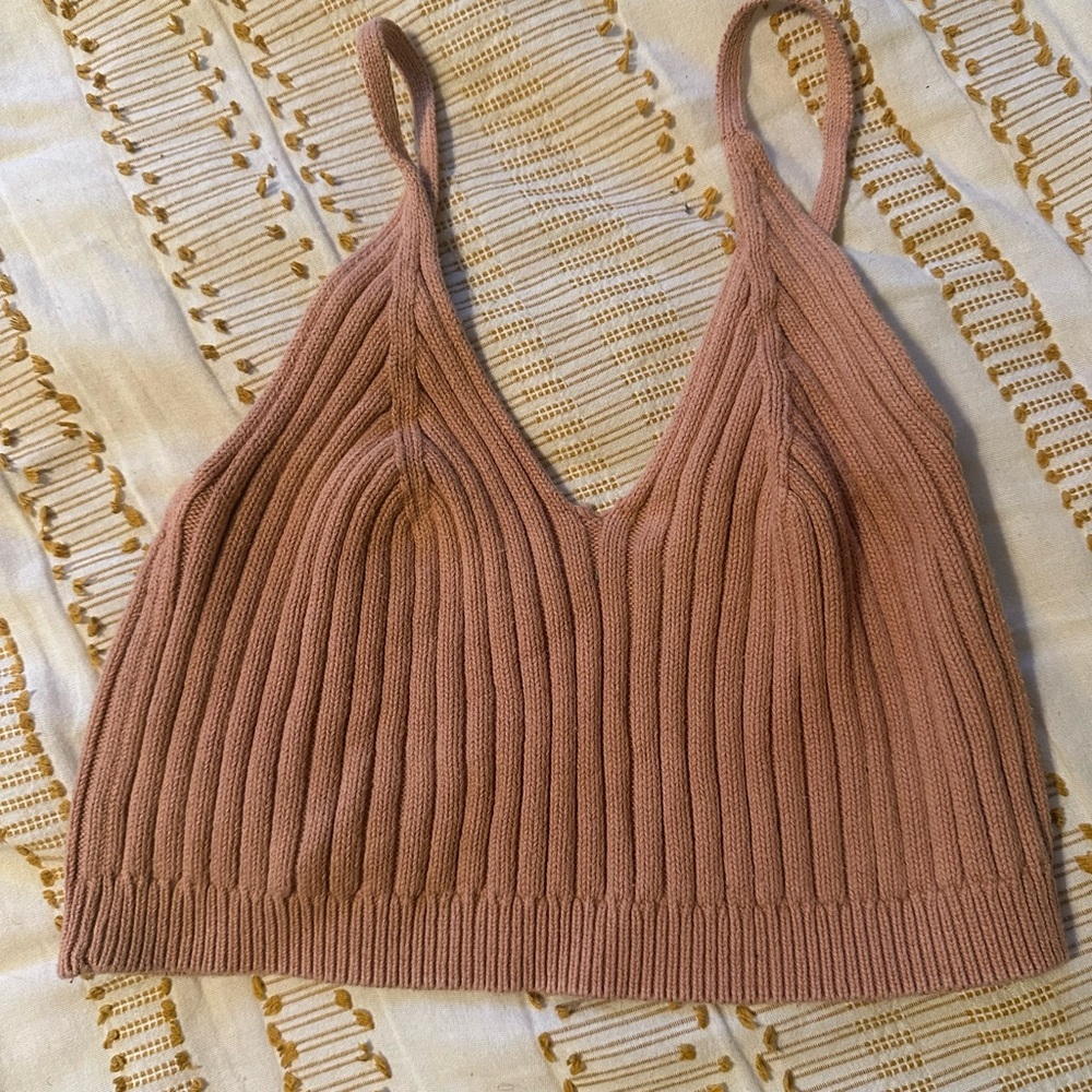 Free People Ribbed Knit Pink Crop Top